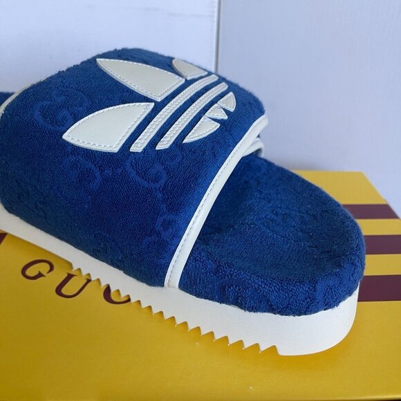 Adidas x Gucci Mens Slides Sandals Shoe, Blue/White, Gucci Sz 9 (US 9.5) - Picture 6 of 15